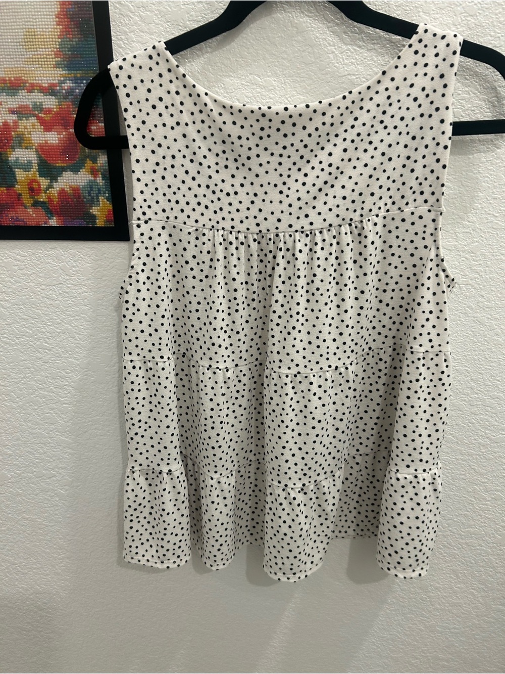 Monteau White Sleeveless Polka Dot Tiered Blouse - XL